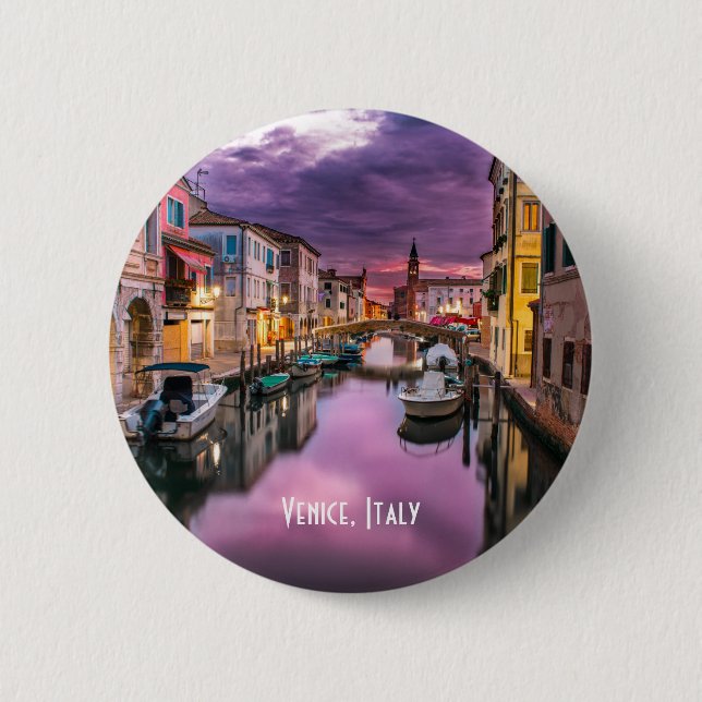 Venice, Italy Scenic Canal & Venetian Architecture Button (Front)