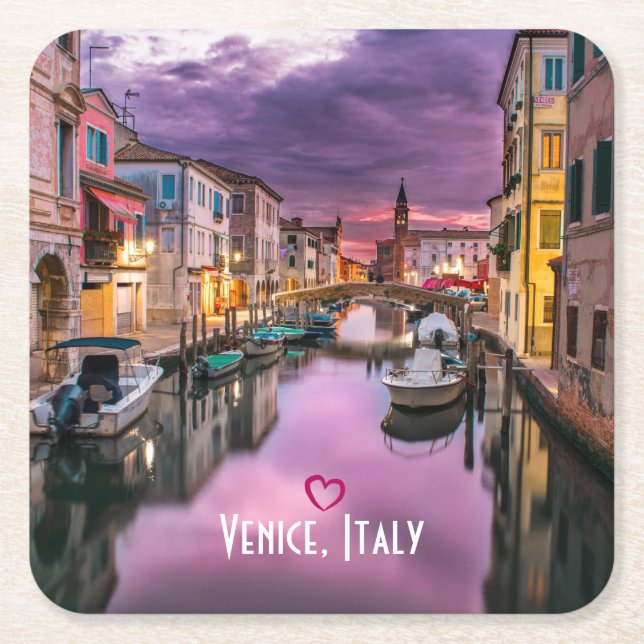 Venice, Italy Scenic Canal & Venetian Architecture Square Paper Coaster (Front)
