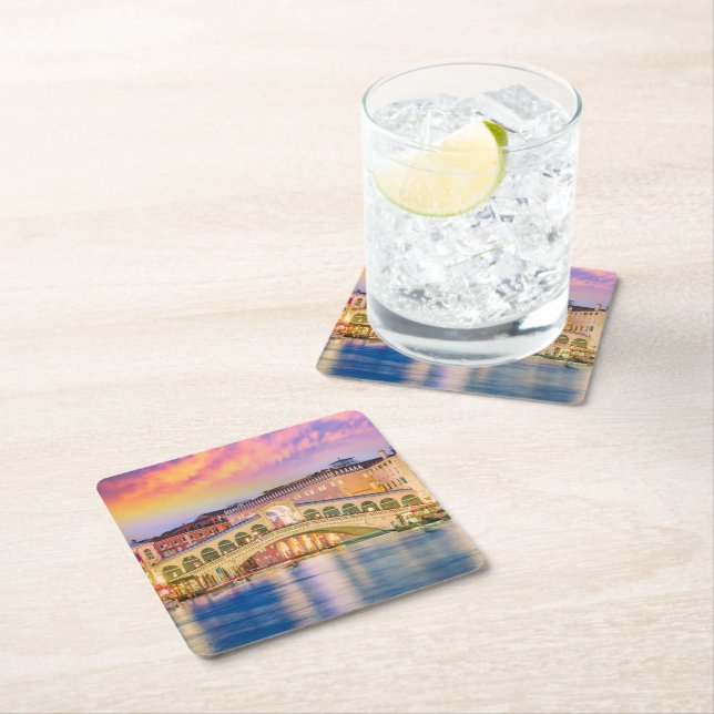 Venice Italy Square Paper Coaster (Insitu)