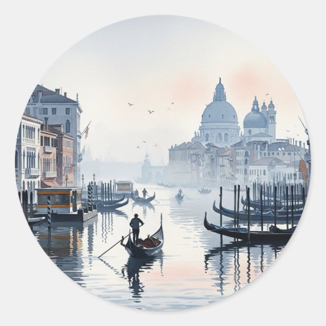 Venice Italy Travel Souvenir Watercolor Classic Round Sticker (Front)