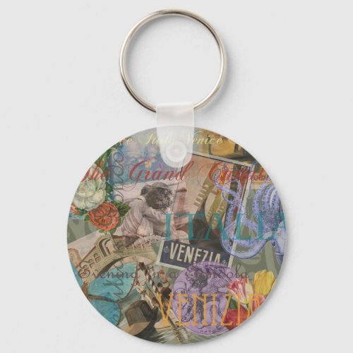 Venice Italy Travel Vintage Pretty Colorful Art Keychain