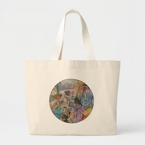 Venice Italy Travel Vintage Pretty Colorful Art Large Tote Bag