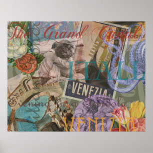 Venice Italy Travel Vintage Pretty Colorful Art Poster