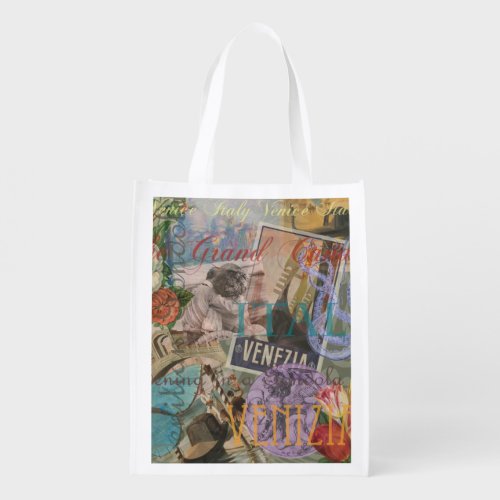 Venice Italy Travel Vintage Pretty Colorful Art Reusable Grocery Bag