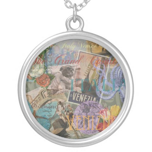 Venice Italy Travel Vintage Pretty Colorful Art Silver Plated Necklace