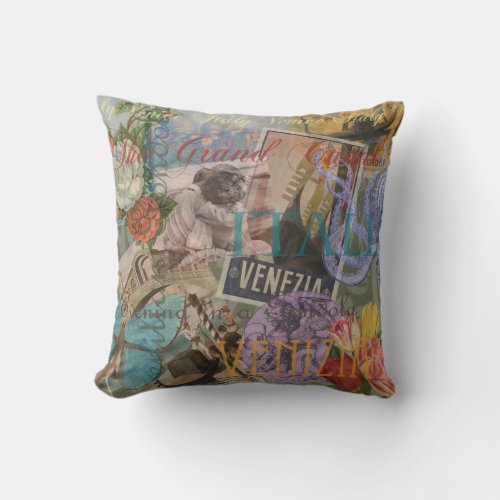 Venice Italy Travel Vintage Pretty Colorful Art Throw Pillow