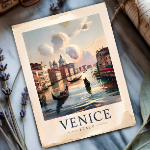 Venice Italy Travel Vintage Watercolor Grand Canal Postcard