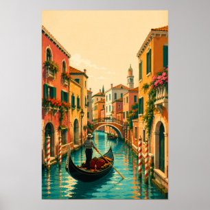 Venice Italy Venetian Venetian Canal Retro Travel Poster