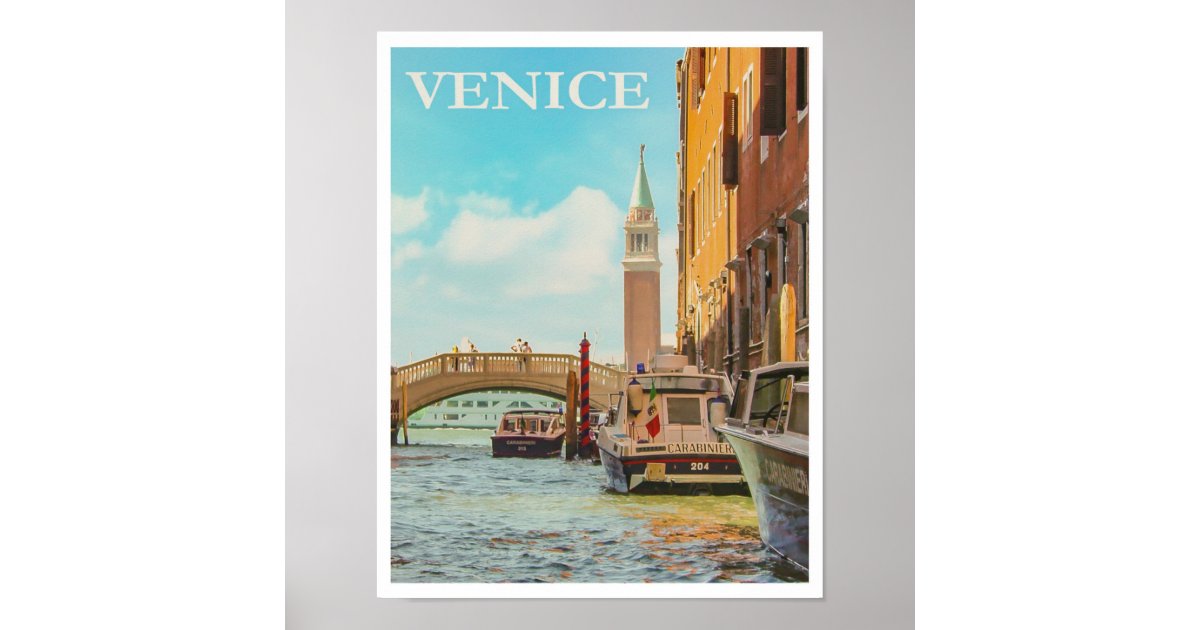 Venezia Venice Italy Gondola Vintage World Travel Art Poster Print Giclée