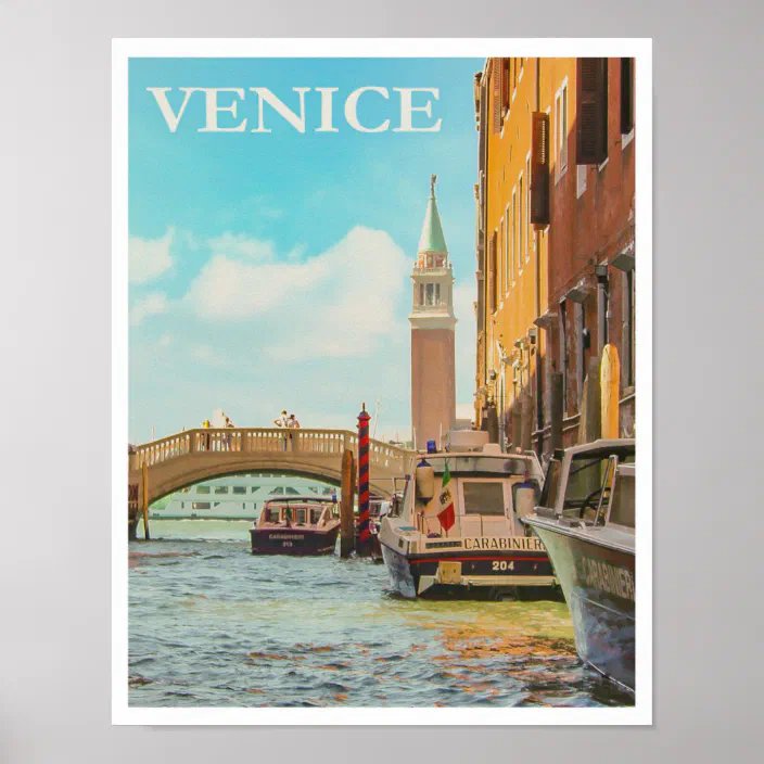 Venezia Venice Italy Gondola Vintage World Travel Art Poster Print Giclée