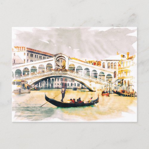 Venice Italy _ Vintage Watercolor Art Travel Holiday Postcard