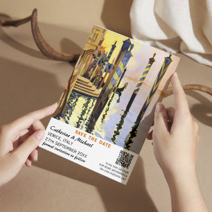 Venice Italy Vintage Wedding Travel Poster QR Code Save The Date