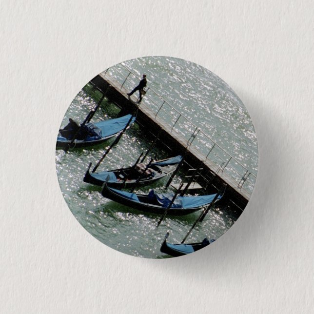 Venice, Italy: Walking With Gondolas Button (Front)