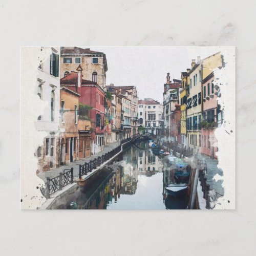 Venice Italy Watercolor Art Postcard