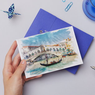Venice, Italy - Watercolor Holiday Postcard