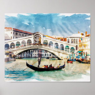 ✪➤ Venice, Italy Watercolor Travel Souvenir Ar Poster