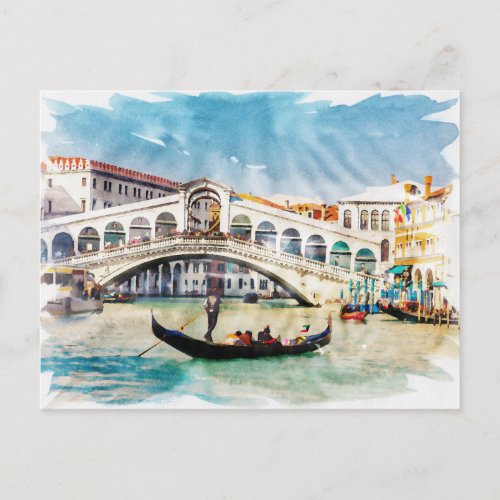Venice Italy Watercolor Vintage World Travel Art Holiday Postcard