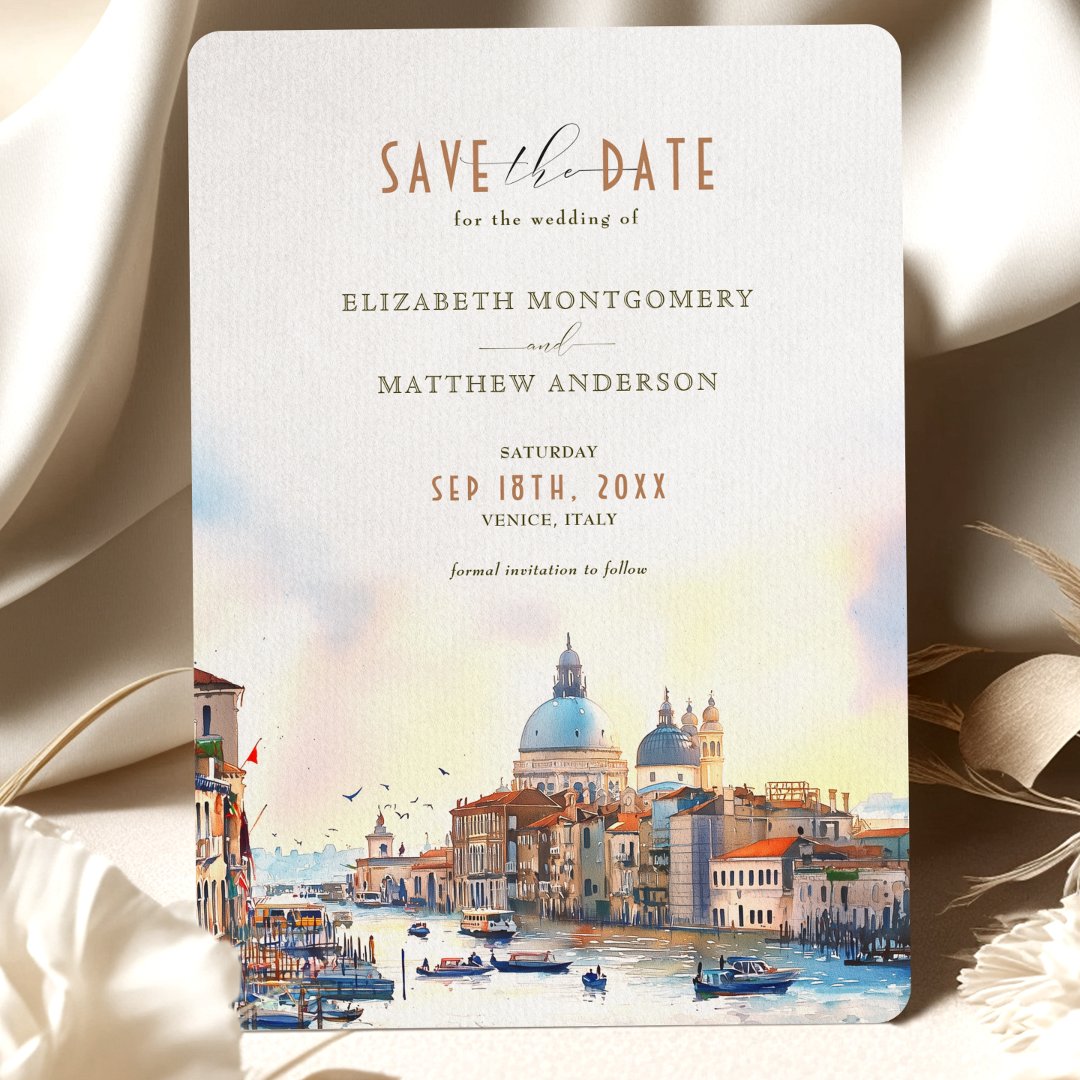 Venice Italy Waterfront Save the Date Invitation