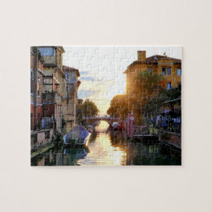 Venice Lido canal at Sunset, Italian view, Italy Jigsaw Puzzle