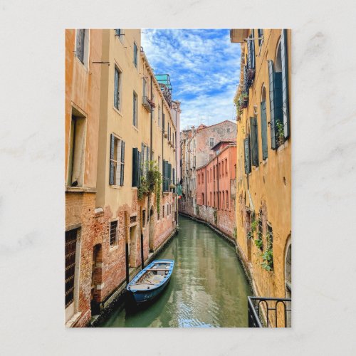Venice Lonely Boat in Canal Postcard