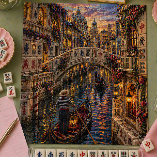 Venice Mahjong Tile Canal Romantic Gondola Floral  Jigsaw Puzzle