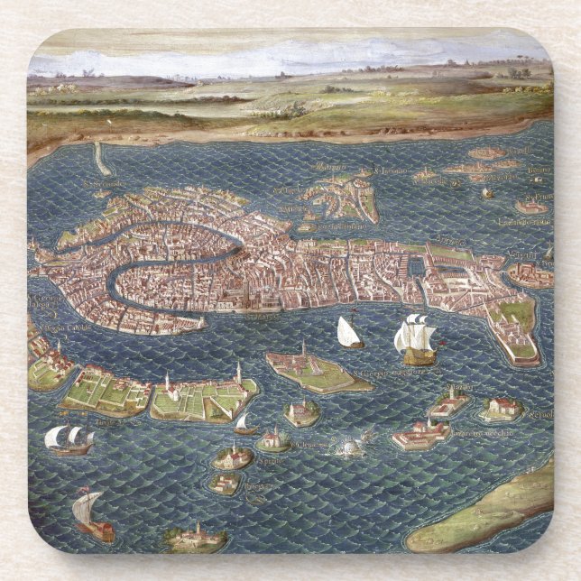 VENICE: MAP, 16TH CENTURY BEVERAGE COASTER (Front)