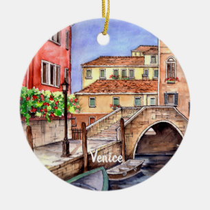 Venice - Pen & Wash Watercolor Ceramic Ornament