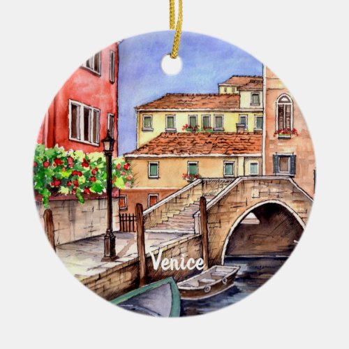 Venice _ Pen  Wash Watercolor Ceramic Ornament