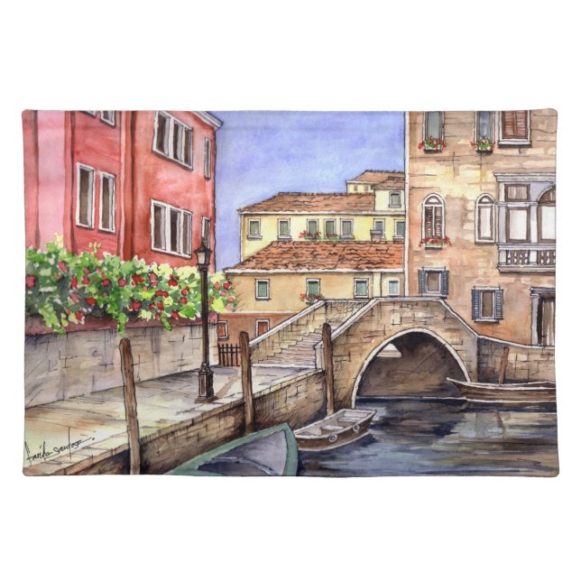 Venice - Pen & Wash Watercolor Cloth Placemat (Front)