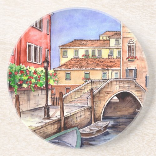 Venice _ Pen  Wash Watercolor Coaster