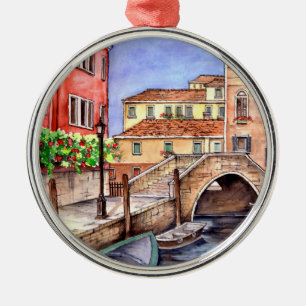 Venice - Pen & Wash Watercolor Metal Ornament