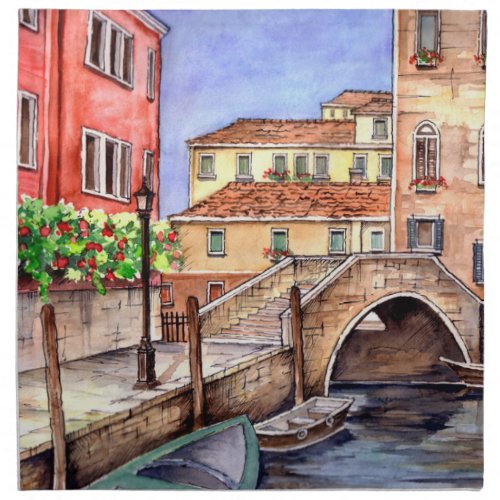 Venice _ Pen  Wash Watercolor Napkin