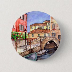 Venice - Pen & Wash Watercolor Pinback Button