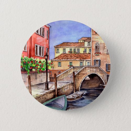 Venice _ Pen  Wash Watercolor Pinback Button