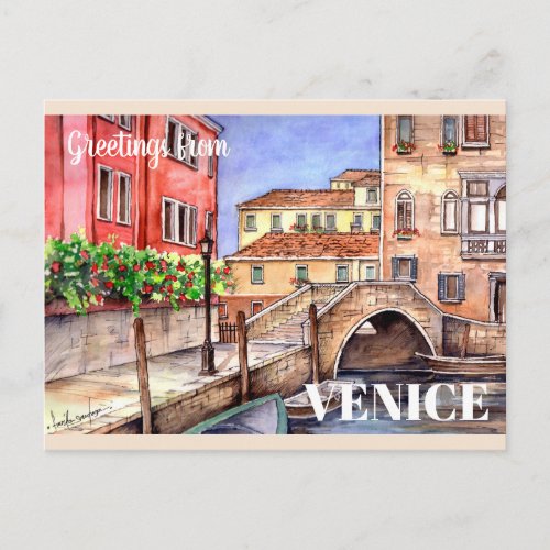 Venice _ Pen  Wash Watercolor Postcard