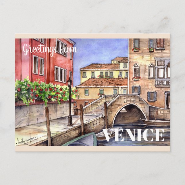 Venice - Pen & Wash Watercolor Postcard (Front)