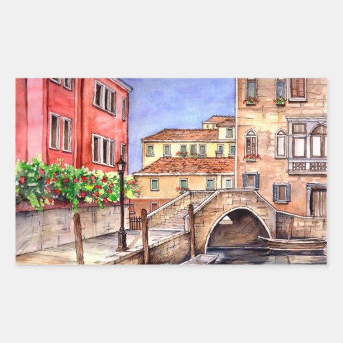 Venice _ Pen  Wash Watercolor Rectangular Sticker