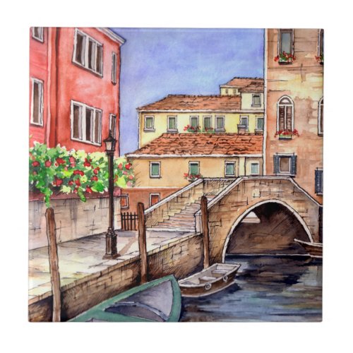 Venice _ Pen  Wash Watercolor Tile