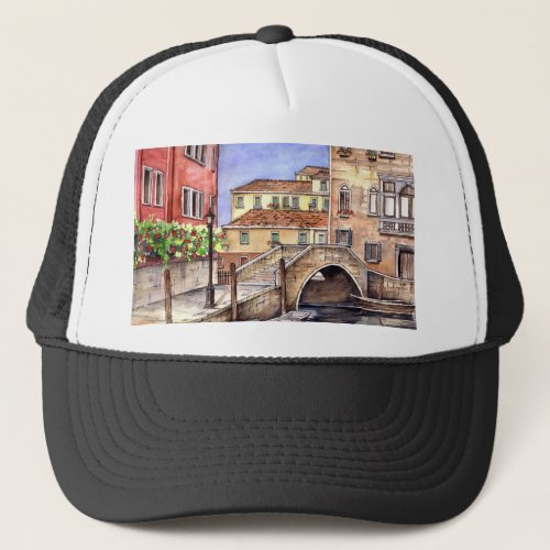 Venice _ Pen  Wash Watercolor Trucker Hat