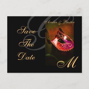 Venice Red Masquerade Mask Save The Date Postcard by theedgeweddings at Zazzle