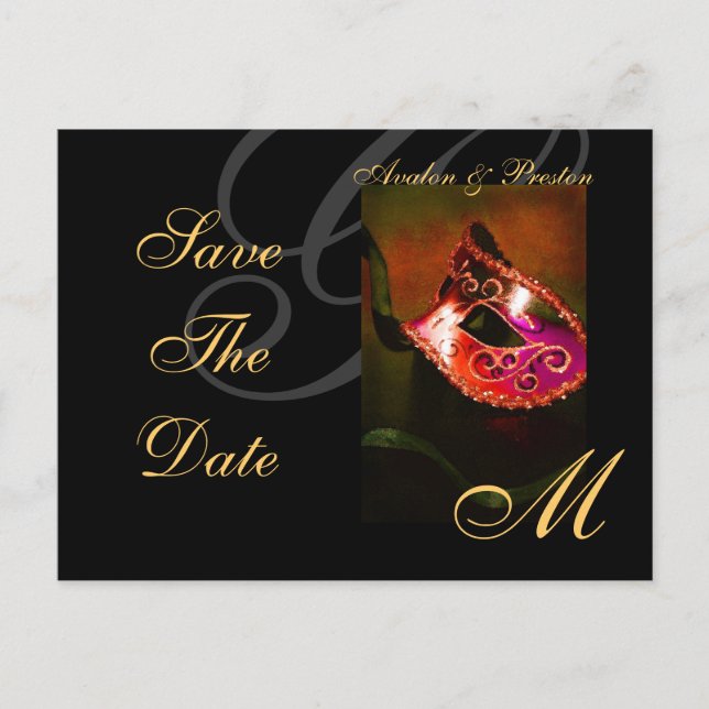 Venice Red Masquerade Mask Save The Date Postcard (Front)