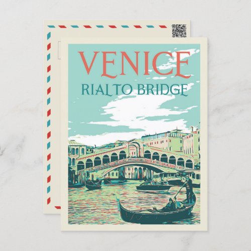 Venice Rialto bridge illustration Italy Postcard