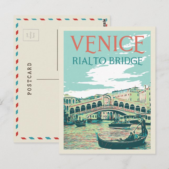 Venice Rialto bridge illustration Italy Postcard (Front/Back)