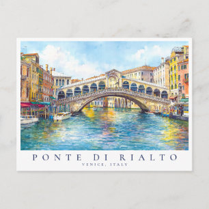 Venice Rialto Bridge Watercolor Italy Travel Postcard