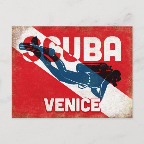 Venice Scuba Diver _ Blue Retro Postcard