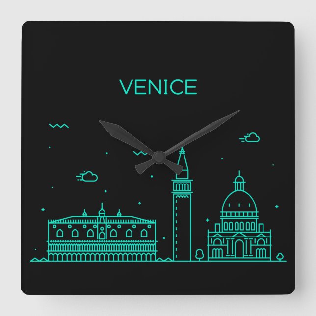 Venice skyline square wall clock (Front)