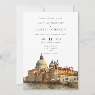 Venice Skyline Watercolor Elegant Wedding Invitation