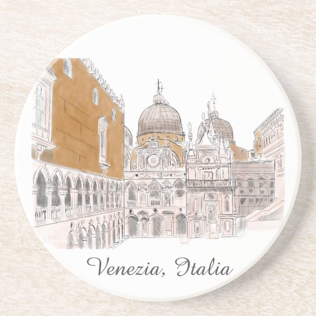 Venice St. Marks Square Classic Illustration Coaster (Front)