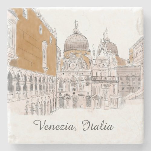 Venice St Marks Square Pen and Ink Illustration Stone Coaster
