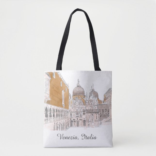 Venice St. Marks Square Pen and Ink Illustration Tote Bag (Front)